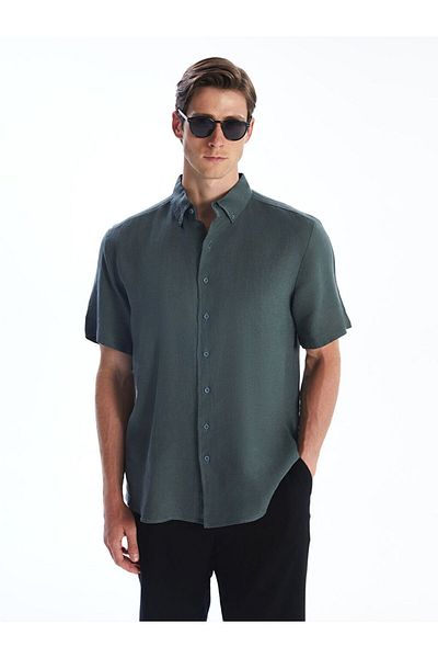 LC Waikiki Southblue Regular Fit Short Sleeve 100% Linen Men's Shirt
