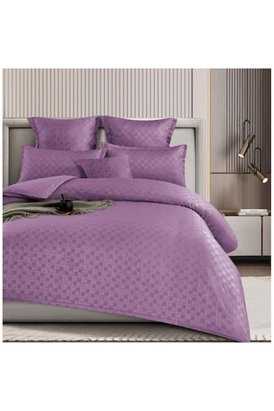 OEM Set de lenjerie de pat dublă, model în carouri, Finet, 6 piese, 2 persoane, universal, 180x200cm, violet