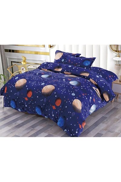 OEM Double Bed Linen Set, Cocolino, 4 Pieces, 2 Persons, 180x200cm, Multicolor Universe Print