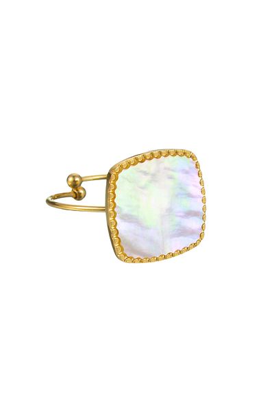 Eva Grace Jill ring, gold with white, stainless steel, adjustable, iridescent pattern