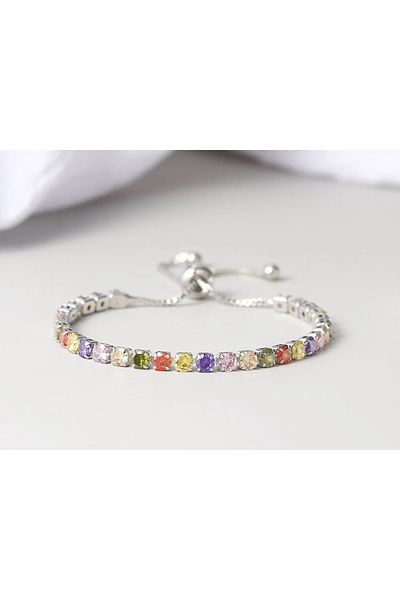 Eva Grace Darla tennis bracelet, silver, with multi-colored zirconia stones, adjustable