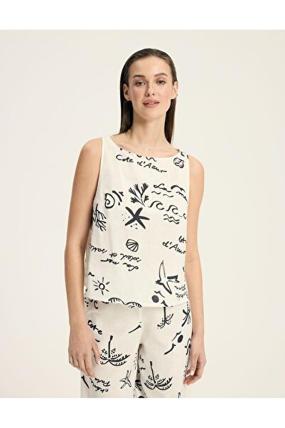 ESOTIQ Bluză fără mâneci pentru femei, model de plajă mediteranean cu mâzgăli...