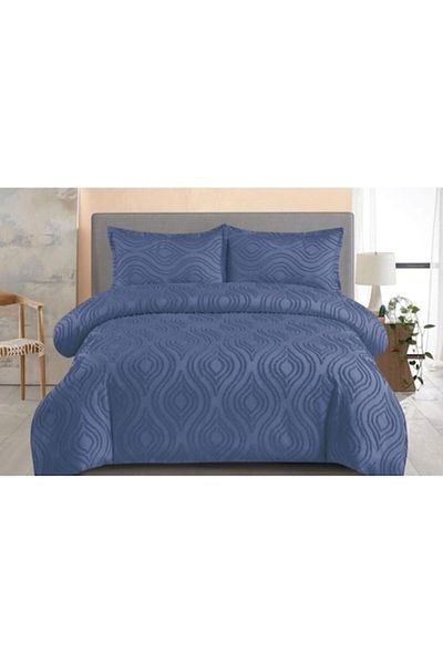 OEM Lenjerie de pat, Grofat M1, Uni, 4 piese, 2 persoane, 230x250cm, Albastru