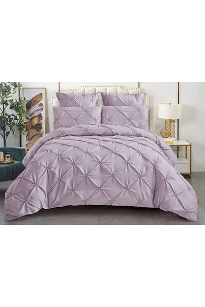 OEM Double Bed Linen, Sonia-Home, Uni, Embroidered Pleats Design, 6 Pieces, Finet, 220x240cm, Lavender