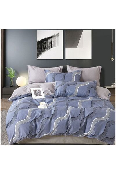 OEM Double Bed Linen, 6 pieces, 2 Persons, 180x200cm, Wave Print, Satin Finish, Multicolor