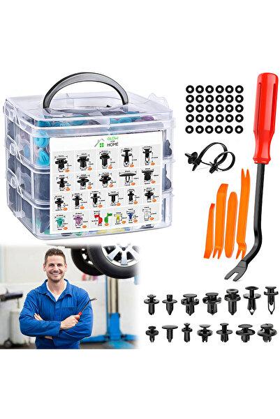 GlowforHome Set 725 piese GlowforHome: 635 clipsuri universale, cleme, scule montaj, cutie organizare