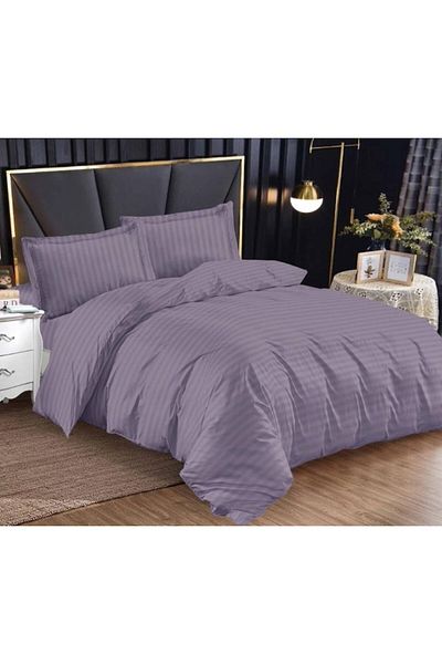 OEM Set de lenjerie de pat dublu cu cearșaf elastic, damasc, 4 piese, uni, 180x200cm, lavandă