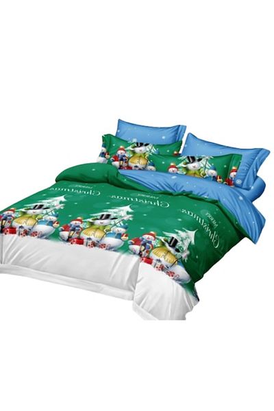 OEM Lenjerie de pat Craciun, Finet, 6 piese, 2 persoane, 180x200cm, Multicolor, Oameni de Zapada