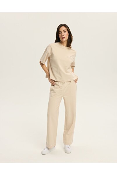 ESOTIQ Set de lenjerie de casă pentru femei, tricou și pantaloni largi cu buz...