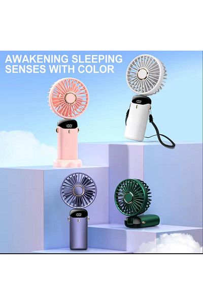 Sale4u Portable fan, 3-in-1, 5 speeds, 90 degree adjustable, LED display, purple, 4000mAh, Blue-Green