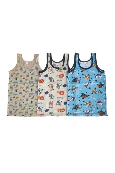 Panda Crew Neck Boys Printed Patterned Singlet 3-Piece
