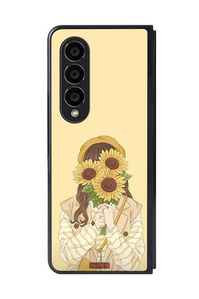 Tolwak Samsung Galaxy Z Fold 4 Protective Case Cover Hide Face With Sunflowers