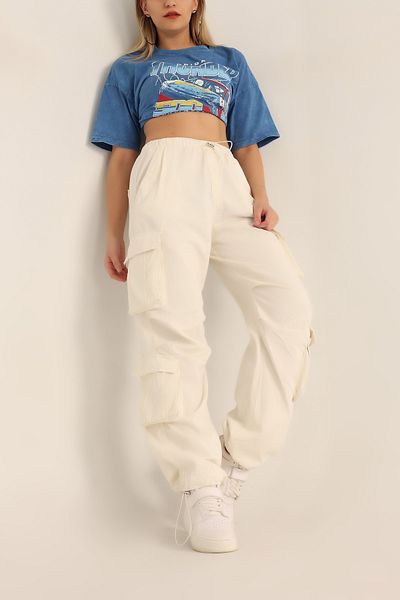 My Blog Ecru Elastic Leg Trousers