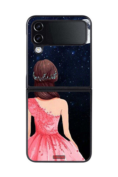 Tolwak غطاء حماية لهاتف سامسونج جالاكسي زد فليب 4 بتصميم فتاة وقمر