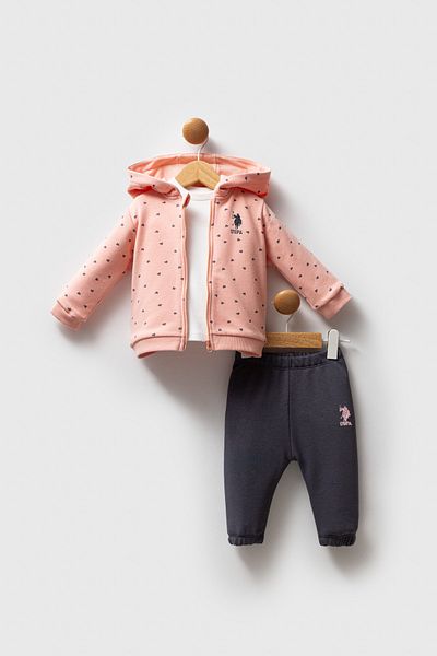 U.S. Polo Assn. Licensed Baby Girl Top and Bottom 3 Piece Set