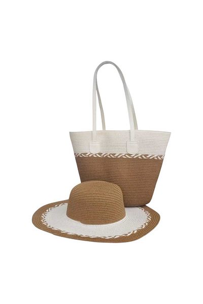 Aware Time Straw Fedora Hat & Straw Beach Bag Set of 2