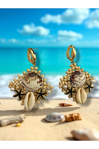 Bo Takı ve Aksesuar أقراط من القش مع أصداف البحر