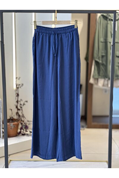 Puane Wide Leg Navy Blue Trousers with Elastic Waist 20646