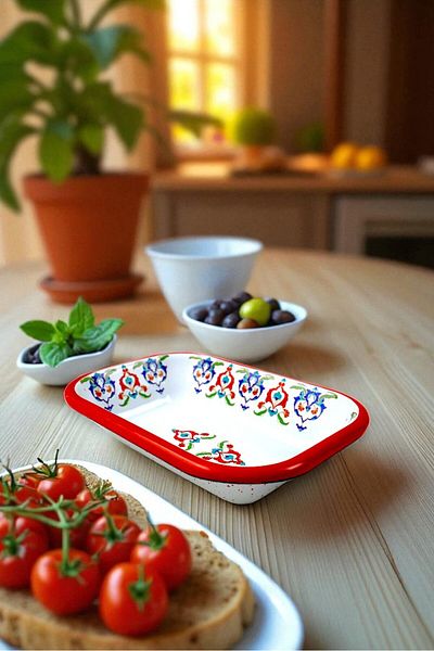 İnci Emaye No. 13 Enameled Square Plate Appetizer Breakfast Camping Picnic