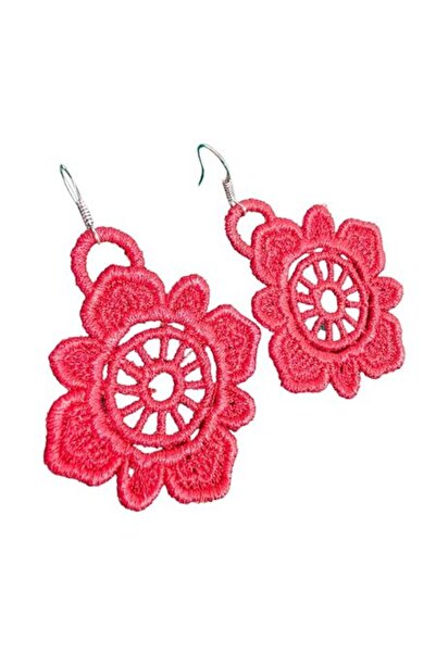 ARIALE - Embroidered Earrings Flourishing Elegance, Flower Model, Red Color