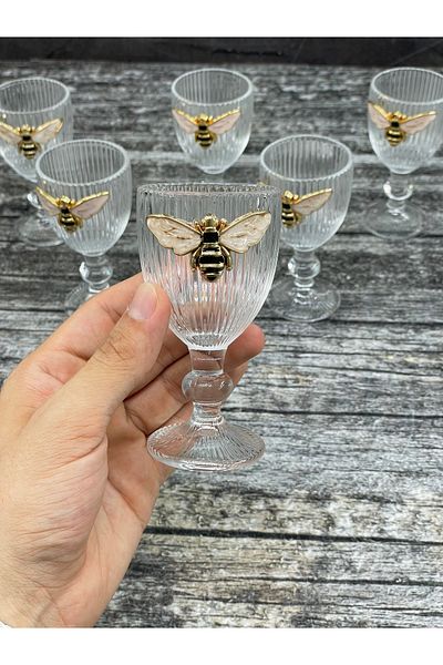 YzHome Set of 6 Crystal Glass Coffee Side Water Glass Bee Glass 75ml