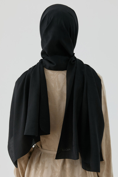 Tuğba Etnik İkat Desenli Nida Naturel Şal - Siyah