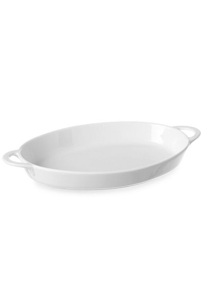 HENDI Tavă ovală de copt cu mânere 165x105x30mm porțelan alb - 784006