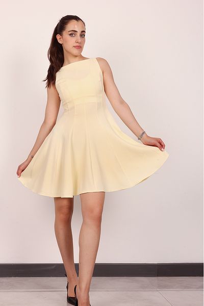 Stil Sepeti Women's Yellow Zero Sleeve Stitching Detail Skirt Flounced Mini Dress Drl-1000789147