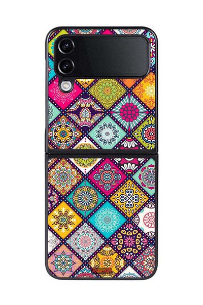 Tolwak Samsung Galaxy Z Flip 4 Protective Case Cover Mandala Squares Pattern