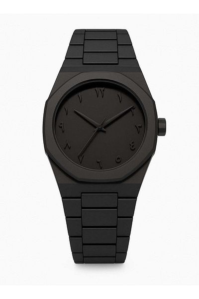 AURA Minimalist Black Analog Watch with Arabic Numbers – Unisex, Matte Finish