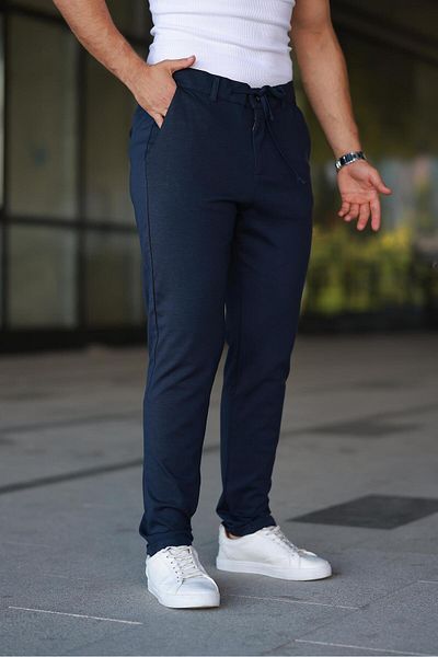 Miron Men's Navy Blue Jogger Pants – Lace-Up Zipper Pocket - 2534