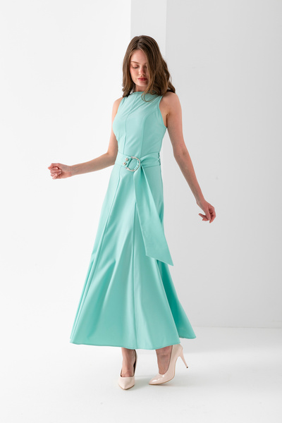 VUNTAL Sleeveless Long Belted Dress Polyviscon