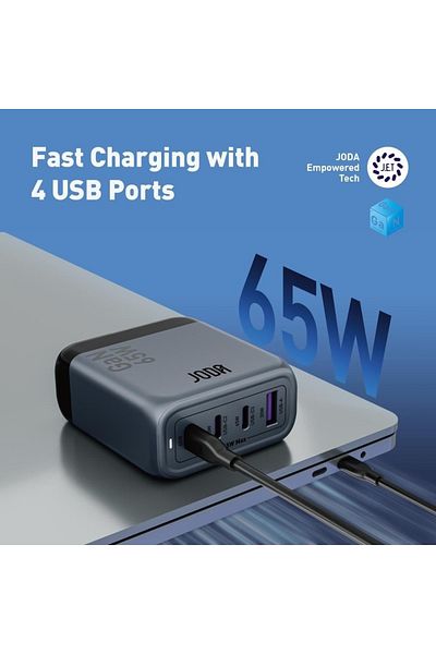 Joda Voltex 65W Charging Station with 3 Type-C Ports and 1 USB Port - Grey