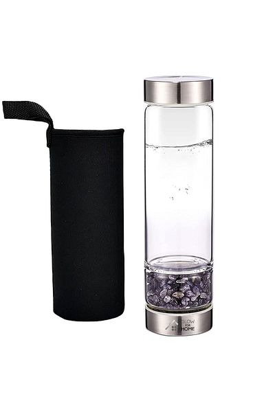 GlowforHome Reusable bottle with natural crystals, GlowforHome, leak-proof lid, 500 ml, Amethyst