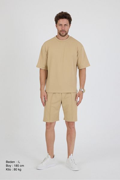 Cosplay Plain Knit T-Shirt Shorts Double Set