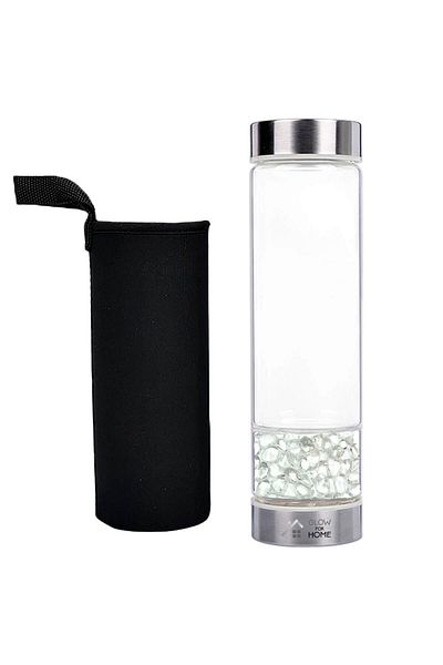 GlowforHome 500 ml bottle with natural White Quartz crystals, GlowforHome, reusable, with cover and airtight lid