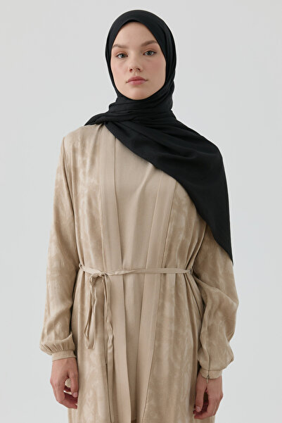 Tuğba Etnik İkat Desenli Nida Naturel Şal - Siyah