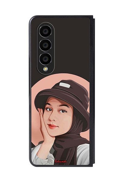 Tolwak Samsung Galaxy Z Fold 4 Protective Case Cover Cute Hat Girl Paint Art