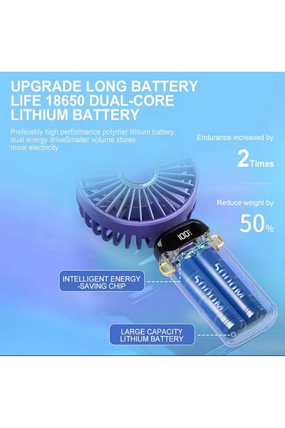 Sale4u Portable fan, 3-in-1, 5 speeds, 90 degree adjustable, LED display, purple, 4000mAh, Blue-Green