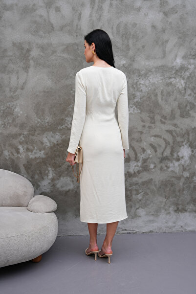 Marjinal Kadın Diana Esnek Kumaş Çapraz yaka Yırtmaç Detaylı Elbise