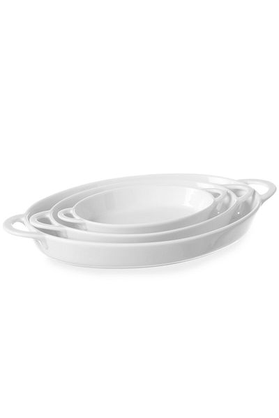 HENDI Tavă ovală de copt cu mânere 270x180x40mm porțelan alb - 784020