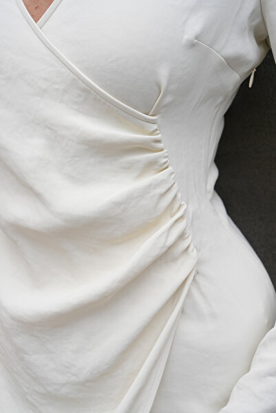 Marjinal Kadın Diana Esnek Kumaş Çapraz yaka Yırtmaç Detaylı Elbise