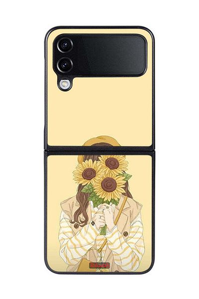 Tolwak Samsung Galaxy Z Flip 4 Protective Case Cover Hide Face With Sunflowers