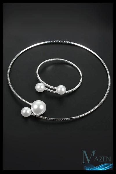MAZEN مجموعة قلادة وسوار من الأحجار |   تصميم طريق الماء باللؤلؤ |   مجوهرات ...