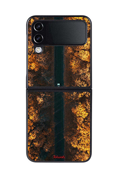 Tolwak غطاء حماية لهاتف Samsung Galaxy Z Flip 4 بتصميم طريق في أشجار الخريف