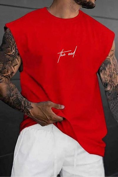NO 601 Men's Red Slimfit Premuim the Embossing Printed Sleeveless Tshirt Undershirt