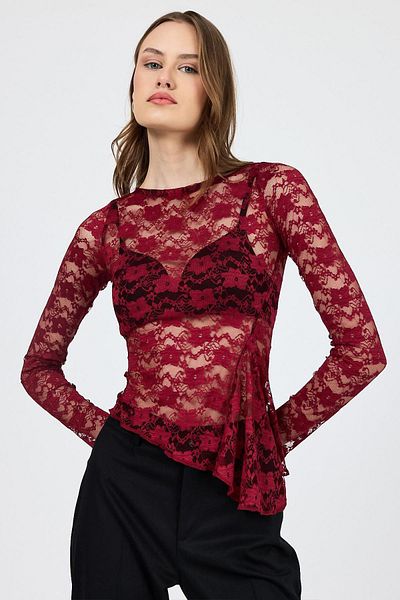 TENA Women's Burgundy Lace Blouse