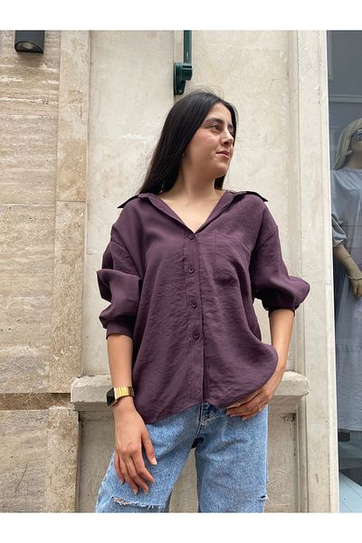 ABBRA Cămașă oversize modal cu umăr dezactivat pentru femei