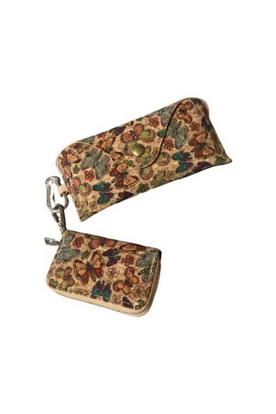 BLA BLA FOAM SET Key case/case and holder, two pieces made of cork with an identical pattern, butterflies