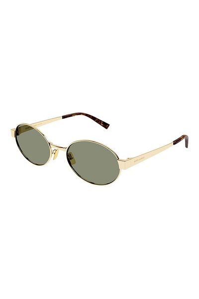 Saint Laurent Saint Laurent SL 692‑003 – Oval Metallic Sunglasses, Gold + Green, Size 55